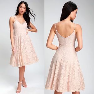 Lulus | Sweet Like Sugar Blush Pink Lace Midi Skater Dress